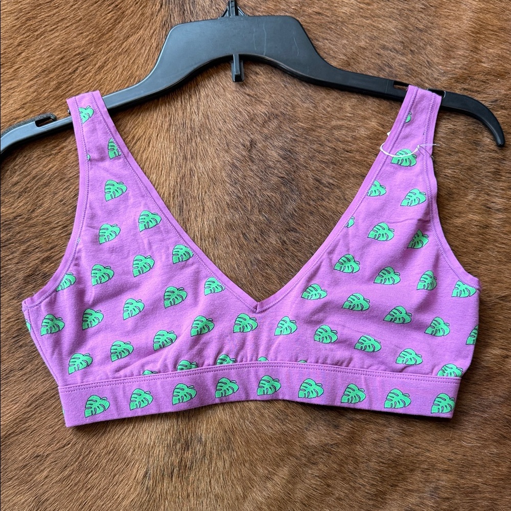 MeUndies Purple Bralette with Green Leaf Pattern